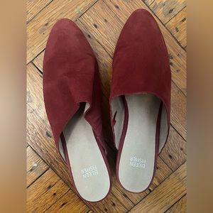 Eileen Fisher cherry red suede mules size 10.